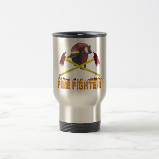 FIRE FIGHTER GEAR LOGO FLAMING TEXT TRAVEL MUG