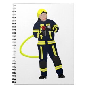 Fire fighter in blue suit notebook