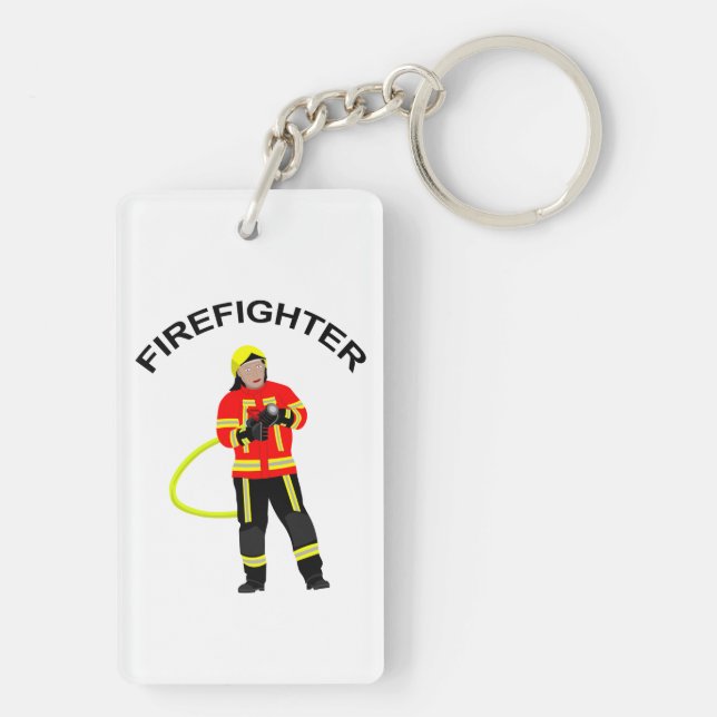 Fire fighter in duty clothes key ring (Back)