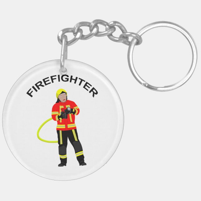 Fire fighter in duty clothing key key ring (Back Left)