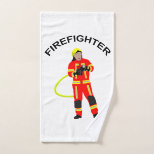 Fire fighter in red use clothes towel