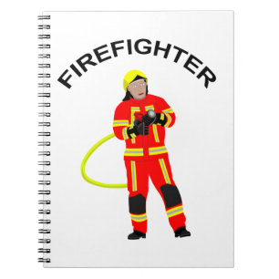 fire fighter in red use clothing notebook