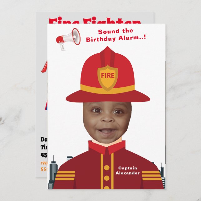 Fire Fighter Kids Photo Template Birthday (Front/Back)