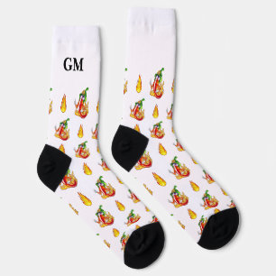 Fire Fighter Pep And Flames Personalised Monogram Socks