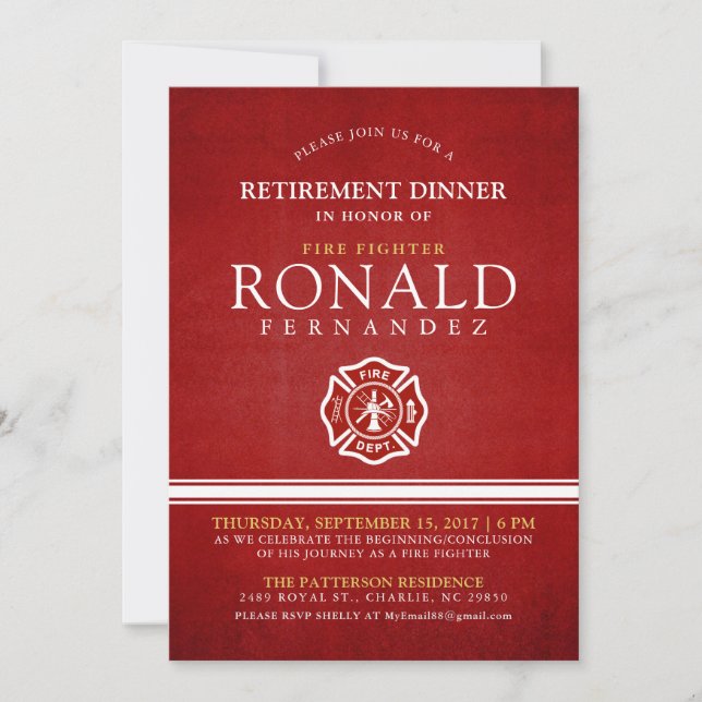 Fire Fighter Retirement Dinner | Event Invitation (Front)