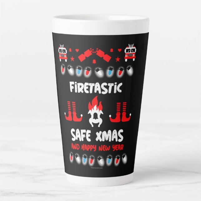 Fire-fighter ugly xmas   latte mug (Front)