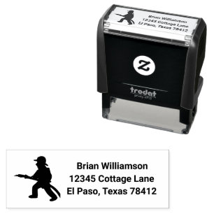 Fire Fighter With Hose   Name and Return Address Self-inking Stamp