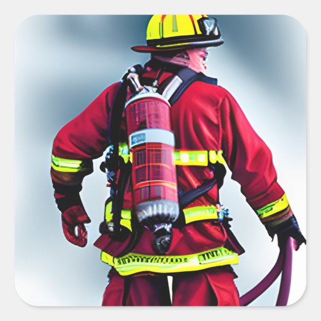 Fire fighters ai generated art square sticker (Front)