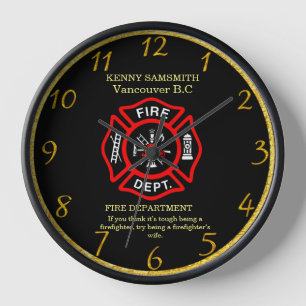 Fire Fighter's Black And Red Badge Clock