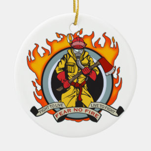 Fire Fighters Fear No Fire Ceramic Tree Decoration