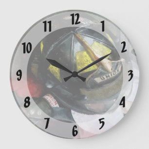 Fire Fighter's Helmet Closeup Large Clock