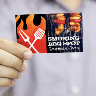 Fire Flame   BBQ Logo   Shish Kebabs on Grill Business Card