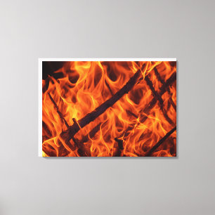 Fire flame macro in fireplace canvas print