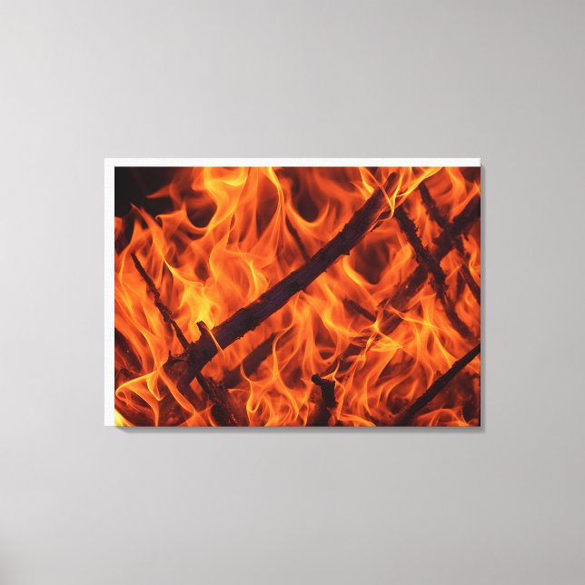 Fire flame macro  in fireplace canvas print (Front)