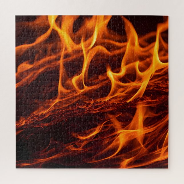 Fire flame macro  in fireplace jigsaw puzzle (Vertical)