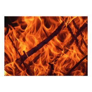 Fire flame macro  in fireplace photo print