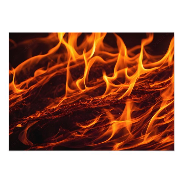 Fire flame macro  in fireplace photo print (Front)