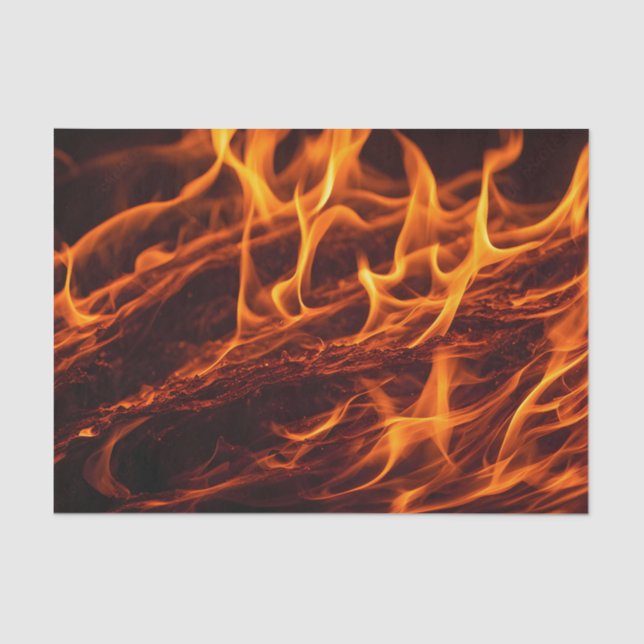 Fire flame macro  in fireplace tissue paper (Front)