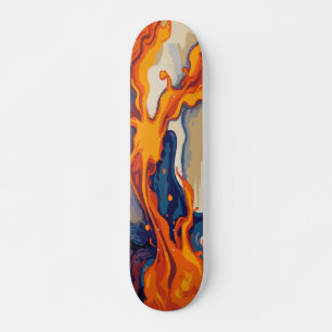 Fire Flame Paint Abstract Art on Blue and Beige Skateboard