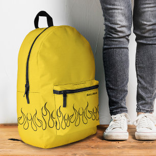 Fire Flame Stylish Black Yellow Sporty Printed Backpack