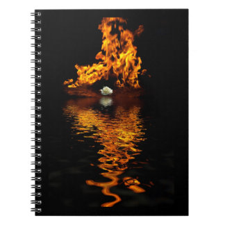 Fire Flames Burning Hot White Rose Notebook