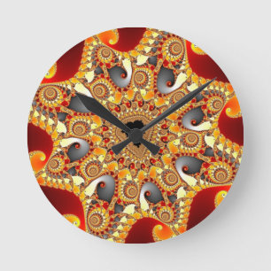 Fire fractal round clock