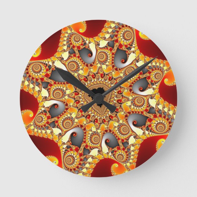 fire fractal round clock (Front)