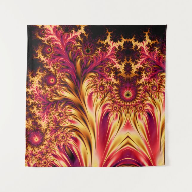 Fire Fractals Vibrant Mesmerising Cool Trippy Tapestry (Front)