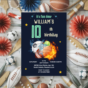 Fire game blue kids boys Sports 10th Birthday Invitation
