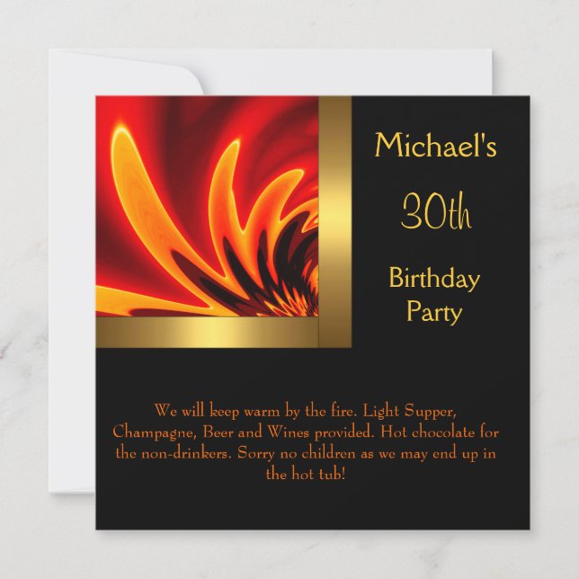 Fire Gold Black 30th Birthday Party Invitation (Front)