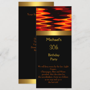 Fire Gold Black 30th Birthday Party Long 2 Invitation