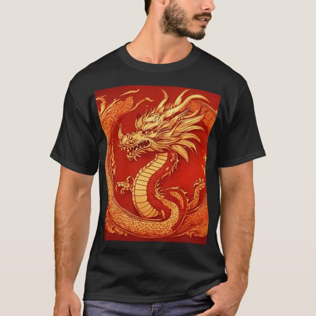 Fire Guardian: Majestic Dragon Tattoo Design T-Shirt (Front)