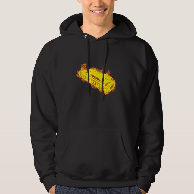 Fire Harmonica Flames Musician Harmonica Player Hoodie (Front)