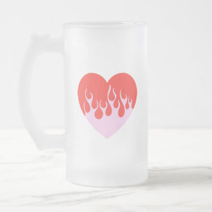 Fire Heart Frosted Glass Beer Mug