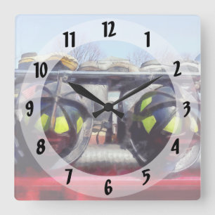 Fire Helmet and Boots Square Wall Clock