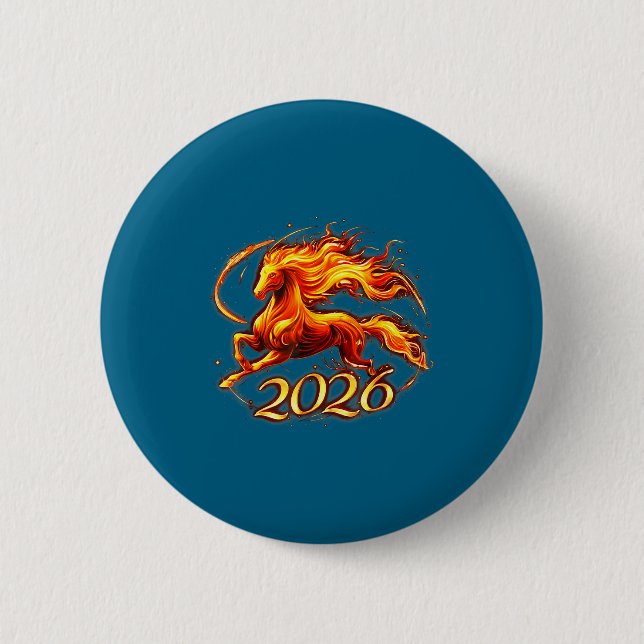 Fire Horse Chinese Zodiac Symbol 2026 Lunar New Ye 6 Cm Round Badge (Front)