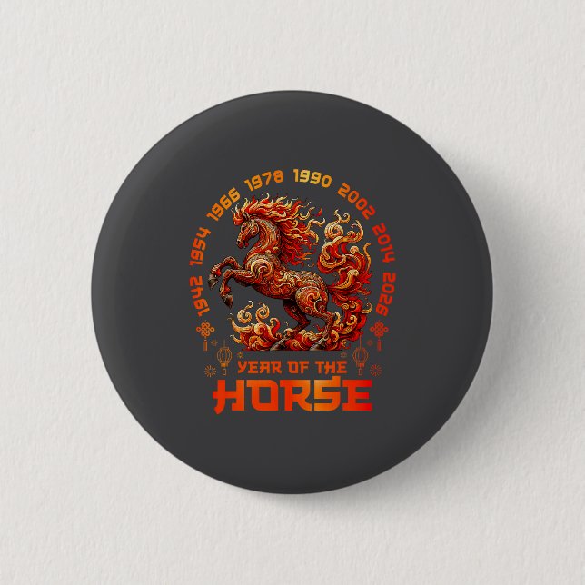 Fire Horse Chinese Zodiac Symbol 2026 Lunar New Ye 6 Cm Round Badge (Front)
