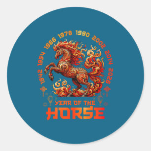 Fire Horse Chinese Zodiac Symbol 2026 Lunar New Ye Classic Round Sticker