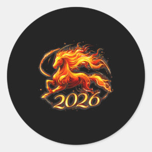 Fire Horse Chinese Zodiac Symbol 2026 Lunar New Ye Classic Round Sticker