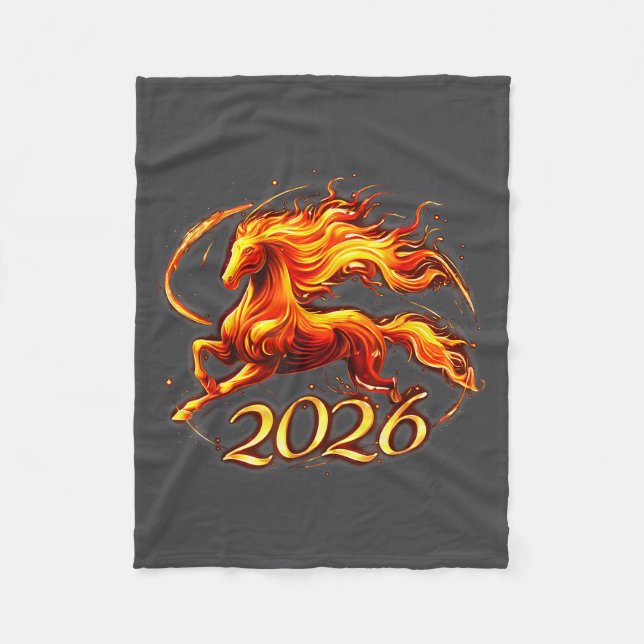 Fire Horse Chinese Zodiac Symbol 2026 Lunar New Ye Fleece Blanket (Front)