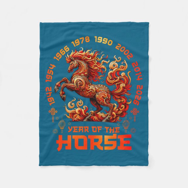 Fire Horse Chinese Zodiac Symbol 2026 Lunar New Ye Fleece Blanket (Front)