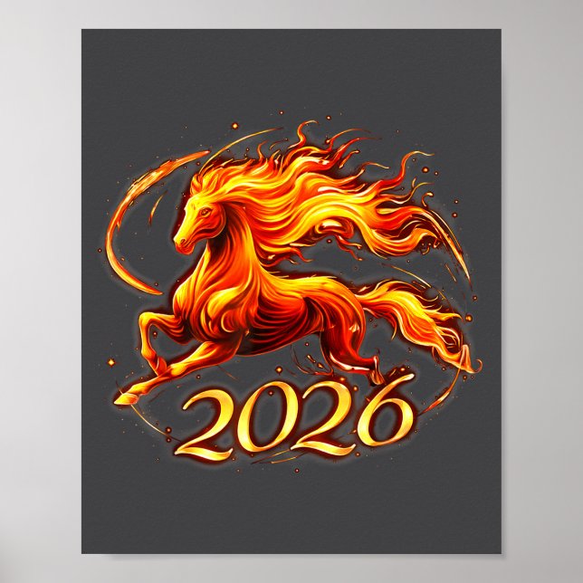 Fire Horse Chinese Zodiac Symbol 2026 Lunar New Ye Poster (Front)