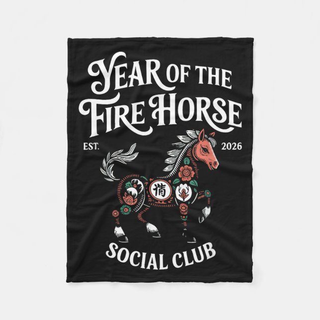 Fire Horse Social Club 2026 Lunar New Year  Fleece Blanket (Front)