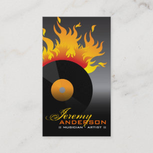 Fire Hot Flames Burn Retro Rock Old School Vinyl Business Card