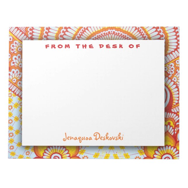 Fire Hot Red Orange Yellow Boho Floral Pattern Notepad (Front)