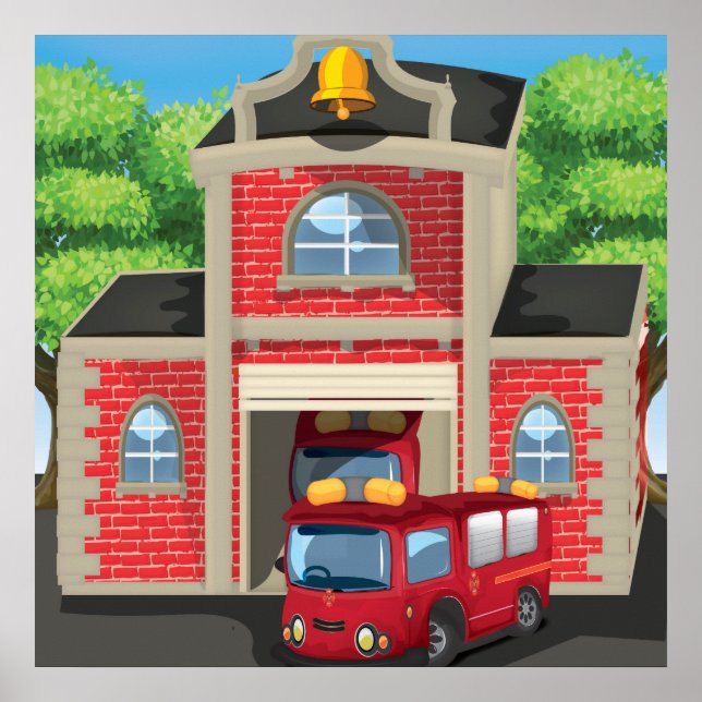 Fire House and Fire Truck Poster (Front)