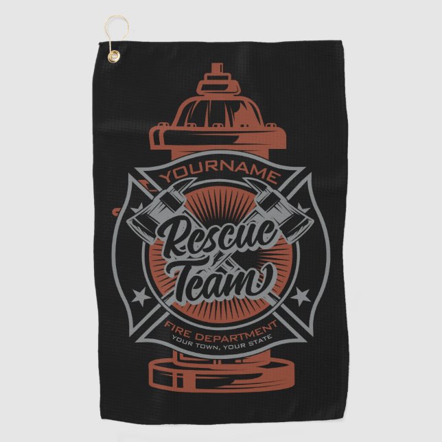 Fire Hydrant ADD NAME Fire Fighter Rescue Team Golf Towel (Front)