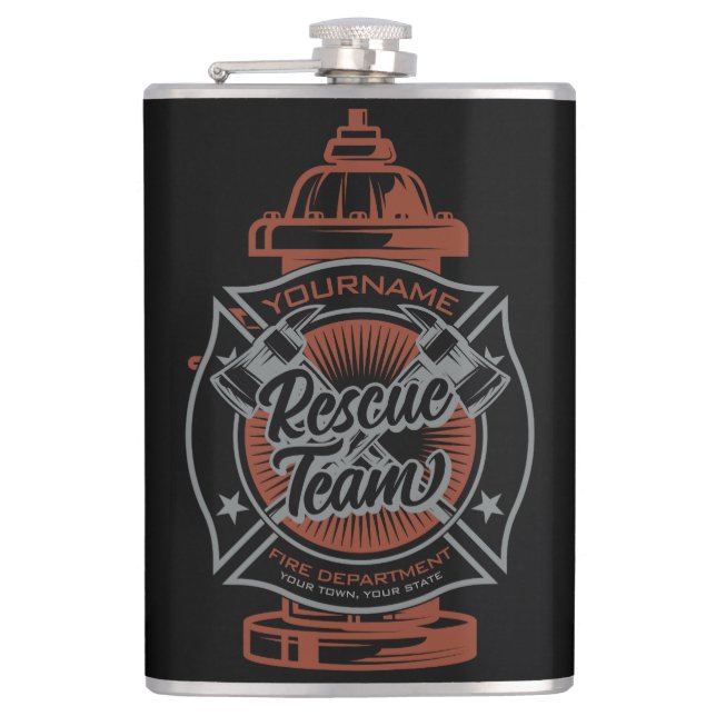 Fire Hydrant ADD NAME Fire Fighter Rescue Team Hip Flask (Front)