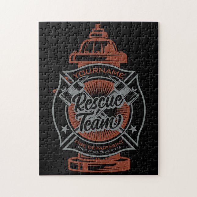 Fire Hydrant ADD NAME Fire Fighter Rescue Team Jigsaw Puzzle (Vertical)