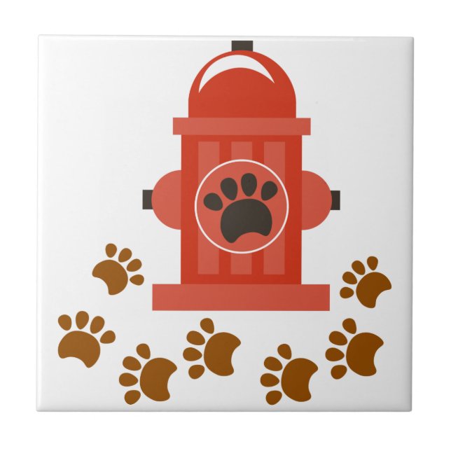 Fire Hydrant and paw prints Tile (Front)